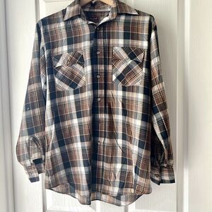 Vtg 70s Kingsport Button Down Dress Shirt Long Sleeve Size Medium Brown Orange